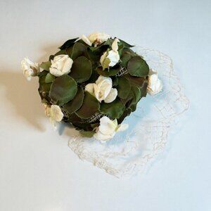 GLADYS & BELLE Vintage Green White Floral Fascinator Lace Trim Hat